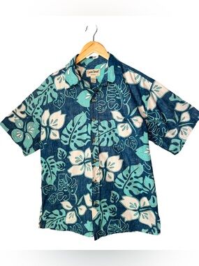 Cooke Street Honolulu Men's Blue Button-Down Hawaiian Shirt Aloha Floral Print